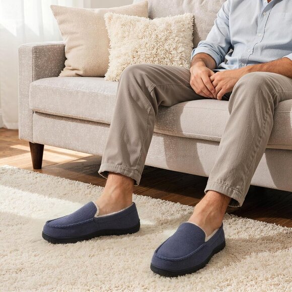 〽️Closed Toe Loafers Sneakers Men\'s Blue Soft Plush Slip On Warm Comfortable main image 4